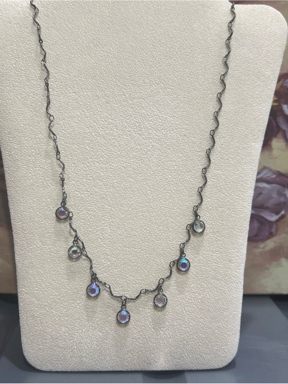 Lia Sophia Iridescent Crystal Drop Necklace - Silver Chain with Multi-Hues